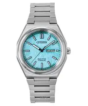 Citizen Zenshin Super Titanium Turquoise Dial Day/Date Eco-Drive AW0130-85M 100M Men's Watch
