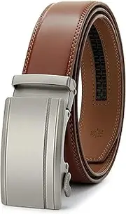 [PlusZis] 28"-68"Men's Leather Ratchet Dress Belt Big And Tall With Automatic Buckle