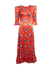 Floral Print Silk Ruffled Hem Midi Dress