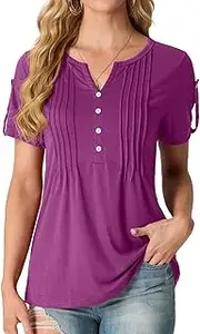 [GRECERELLE] Women's Blouse Summer Short Sleeve T-Shirt V-Neck Top Plain Top