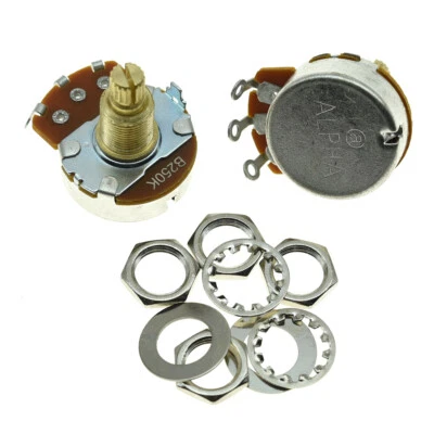 2pcs Alpha Guitar Bass Pots Potentiometer 19.5mm Brass Shaft Linear Pot B250K