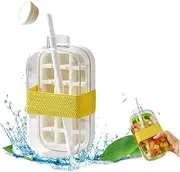 afeamo Ice Cube Bottle with Straw, 2 in 1 Portable Touch Free Ice Cube Trays, Push-Type Ice Cube Making Bottle, Easy Press to Release Vertical Ice Cube Tray with Lid, for Ice Making