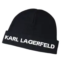 在飛比找PChome24h購物優惠-KARL LAGERFELD 簡約LOGO反折毛帽-黑色