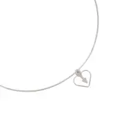 Silver Tone Wire Heart Arrow Pendant Bangle Choker Necklace Vintage 15 1/2"