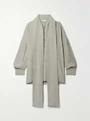 [TIBI] TIBI - Davenport Oversized Pussy-bow Crepe Shirt - Stone - medium medium Gray