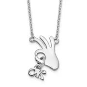 Sterling Silver Rhodium-Plated Hand Gesture Ok W/Dangle Necklace
