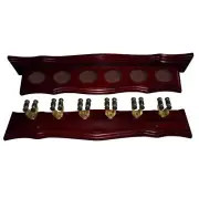Mahogany Pool Snooker Billiard Table Cue Wall Rack Holder Stand Brass Cue Clips