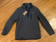 NWT Patagonia Boys Medium 10 Pullover 1/4 Zip Sweatshirt Retro Pile Grey