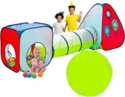 Kiddey 3 in 1 Kids Pop Up Play Tent with Crawl Tunnel and Ball Pit Set –