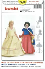 Burda 2480 Child's Princess & Snow White Costume Sz 4-9 UNCUT Sewing Pattern