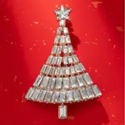 Clear Crystal Christmas Tree Brooch Gold Tone