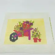 Hand Painted Wheel Barrow Flowers Floral Red Purple Needlepoint Canvas Pattern