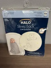 HALO SleepSack Swaddle NB Cotton Floppy Friends Cream Print 0-3 M, 6-12 Lb Ivory