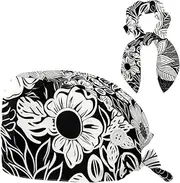 [YTYVAGT] Scrub Caps Women,Scrub Hats Suitable for Women,Black Daisy Floral