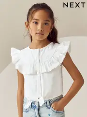 White 100% Cotton Tie Front Blouse (3-16yrs) (E47917) | $22 - $33