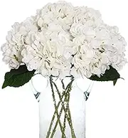 Kimura's Cabin 6pcs Fake White Flowers Artificial Silk Hydrangea Flowers Bouquets Faux Hydrangea Stems for Home Table Centerpieces Wedding Party Decoration (White)