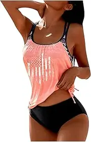 Tilenko American Flag Print Swim Suits for Women 2024 Patriotic Modest Bathing Suit Two Piece Modest Tankini Sets