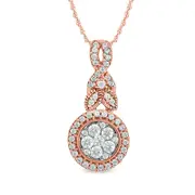 0.25 CT. T.W. Composite Natural Diamond Frame Twist Leaf Antique Vintage-Style Pendant in 10K Rose Gold