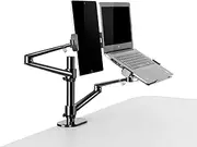 Thingy Club 2 in1 Dual Arm Tablet & Laptop Mount, Height Adjustable Desk Mount Stand for up to 12''-17'' tablet and 12-17 inch Laptop, Extra VESA Adopter up to 27'' monitor (Black)