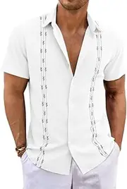 [Runcati] Mens Short Sleeve Guayabera Shirts Button Down Cuban Casual Mexican Summer Beach Wedding Tops