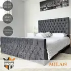 Milan King Bed Frame Studded Fabric Grey Plush Velvet Upholstered Tufts