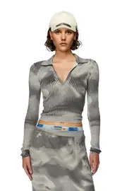 [Diesel] Diesel - Wool-knit polo top with camo print - Knitwear - Woman - Grey L Grey
