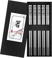 Aufondof Metal Chopsticks Stainless Steel,5 Pairs Reusable Tableware Set Dishwasher Safe for Kitchen Dishwasher Safe Chop Sticks ,Square Non-Slip Chopsticks for Cooking