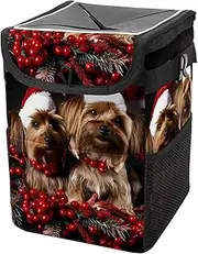 Car Trash Can with Lid and Storage Pockets Leak-Proof Organizer,Multipurpose Trash Bin for Car,Dog Christmas Pet