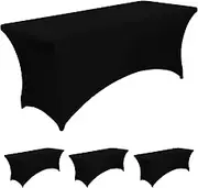 6FT Black Fitted Tablecloths for Rectangle Tables, 4 Pcs - Stretch Spandex Table Cover Protector for Banquet, Massage Bed, Wedding, Birthday, 72 Length x 30 Width x 30 Height Inches