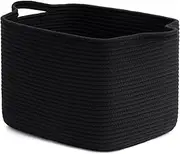 INDRESSME Woven Storage Basket, Black Baskets for Gifts, Nursery Toy Basket, Rope Baskets for Organizing, Shelf Storage, Multi-Purpose Organizer for Shoes, Clothes, Towels, Laundry 13 x 10 x 9 Inches