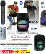 Portable Bluetooth Speaker, Rechargeable, Karaoke, Wireless Microphone,8”Inch