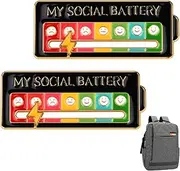 [SOGHO] Pack of 2 Social Battery Pins, for Social Mood for 7 Days, Interactive Mood Pins, Funny Brooch, Social Battery Enamel Pin, My Social Battery Pin, for Backpacks, Jackets and Hats (White + Black), Alloy