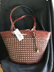 Retired Brahmin Medium Bowie Pecan Lima Wicker Look Tote Bag
