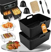 Silicone Air Fryer Liner | 9 PCS Air Fryer Accessories for Ninja Dual AF400UK & AF300UK & Tower T17088 | Reusable Air Fryer Liners & Air Fryer Rack etc Accessories, Compatible for Oven, Microwave