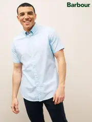 Barbour® Sky Blue Oxtown Classic Short Sleeve Oxford 100% Cotton Shirt (C26637) | $147