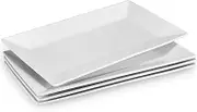 Rectangle Plates Set of 4 - White Serving Platters for Party, Wedding, and Entertaining - Rectangular Serving Trays Dishes for Steak, Taco, Sushi, Appetizer, Cake - Dishwasher & Oven Safe (14 Inch)
