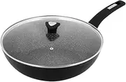 Non-Stick Wok with Lid 32cm, Woks & Stir-Fry Pans Nonstick Frying Pan Cookware Induction Compatible, PFOA Free, Black
