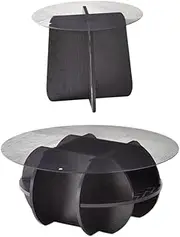 AIMALL 1/2pcs Modern Round Glass Coffee Table Set – Tempered Glass Side Tables for Living Room, Black Minimalist Home Furniture with Storage Grid, 27.5in & 19.6in Options