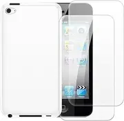 2 Pack Tempered Glass + TPU Phone Case Combo Compatible with iPod Touch 4, Shockproof Protective Cover and Screen Protector Set (White)