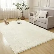 Super Soft Shaggy Rugs Fluffy Plush Carpet Cream White Living Room Bedroom Kids Room Nursery Anti-Skid Fuzzy Area Rug,White,100X160cm 3.2X5.2ft