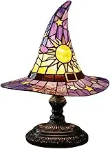 Witch Hat Lamp – Handmade Stained Glass Gothic Lamp with Mystical Charm, Wizard Hat Shape Night Light for Halloween Decor, Bedroom Display and Bedroom PartyPurple,One Size
