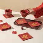 2Pcs Anti Scalding Red Coaster Creative Fabric Tea Holder Hotels
