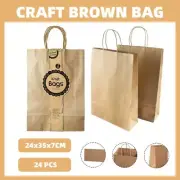 24X Craft Brown Bags Gift Shopping Carry Retail Paper Bag with Handle 24x35x7cm