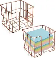 2Pcs Sticky Note Holders, Rose Gold Post Note Holder, Cute Sticky Note Dispenser, Memo Notepad 3.8 X 3.2 Inch Metal Cube Desktop Organizer for Office Desk Home School Office Supplies & Accessories