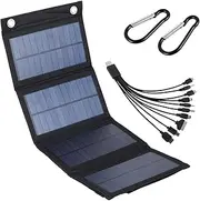 Solar Panel Folding Charger Foldable Lightweight Solar Panel IP65 Waterproof USB Solar Power Charger Portable Outdoor Solar Panel Charger Mobile Power Battery Charger with 2 Hooks and 1 Adapter