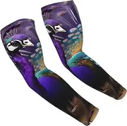 [FSCEV] Purple Peacock Sun Protection Arm Sleeves Outdoor Essentials Cooling Compression Golf Hiking Cycling