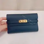 二手精品 HERMES 愛馬仕 KELLY 午夜藍 金釦 EPSON 凱莉 中夾 錢夾 錢包 手拿包