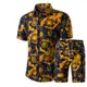 2021 年夏季男士時尚金色奢華設計師襯衫套裝花式夏威夷沙灘裝花卉印花短袖上衣
