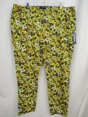 New Modcloth Pants Women's Plus Size 24 Lime Green Floral Retro Ankle Length