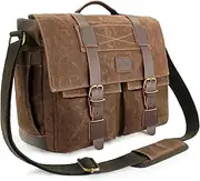 densata Messenger Bag for Men,14-15.6 inch Leather Briefcase Laptop Bag Vintage Canvas Satchel Bag for School and Work